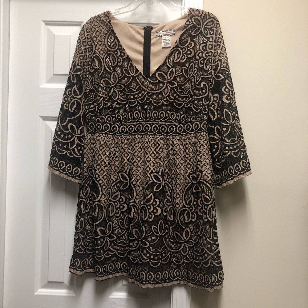 Black/tan Minidress with Bell Sleeves